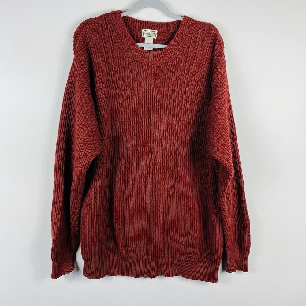 L.L. Bean Sweater Men's XXL Red Crew Neck Pullover 100% Cotton